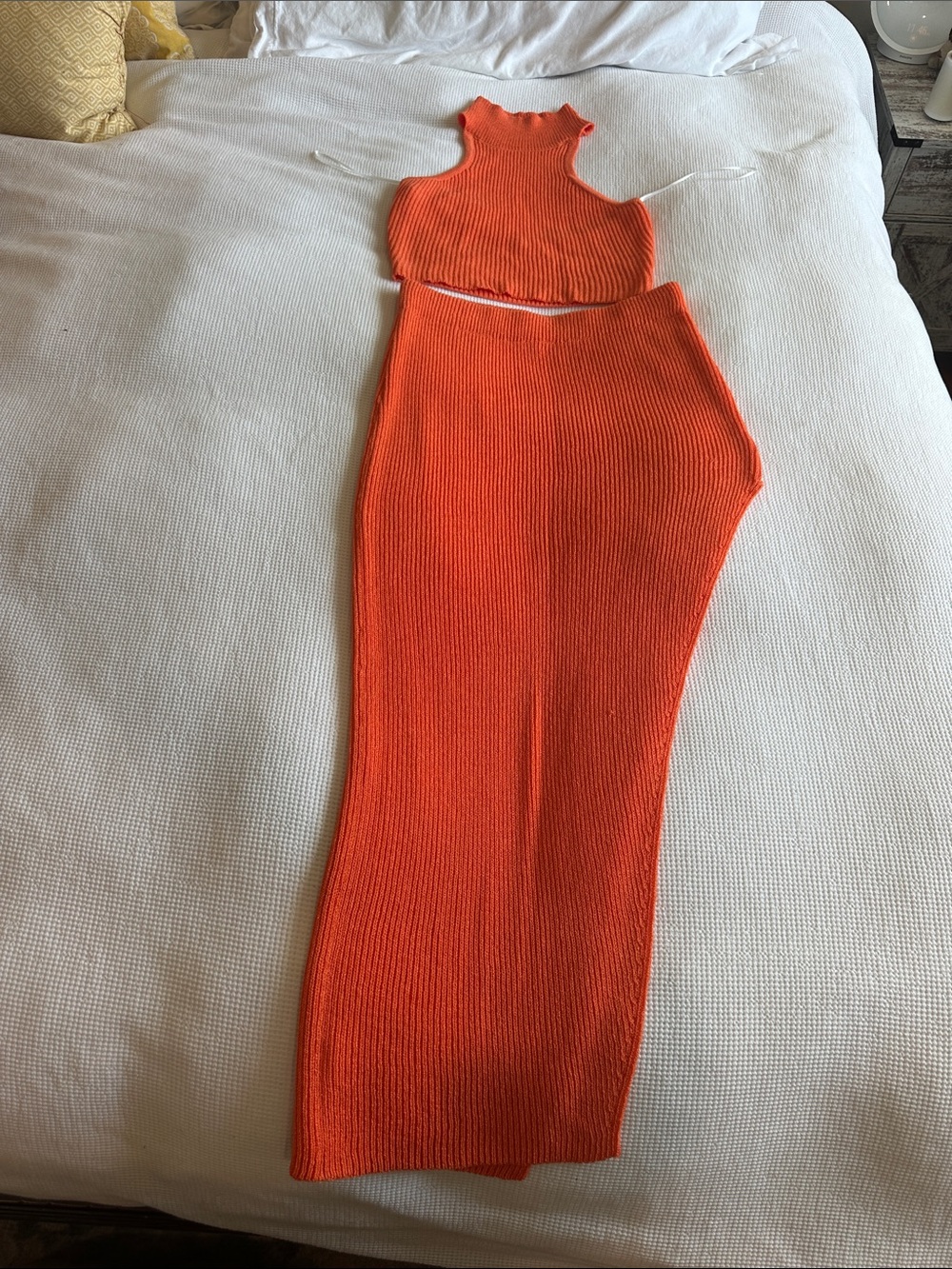 Orange Ribbed Knit Two-Piece Set